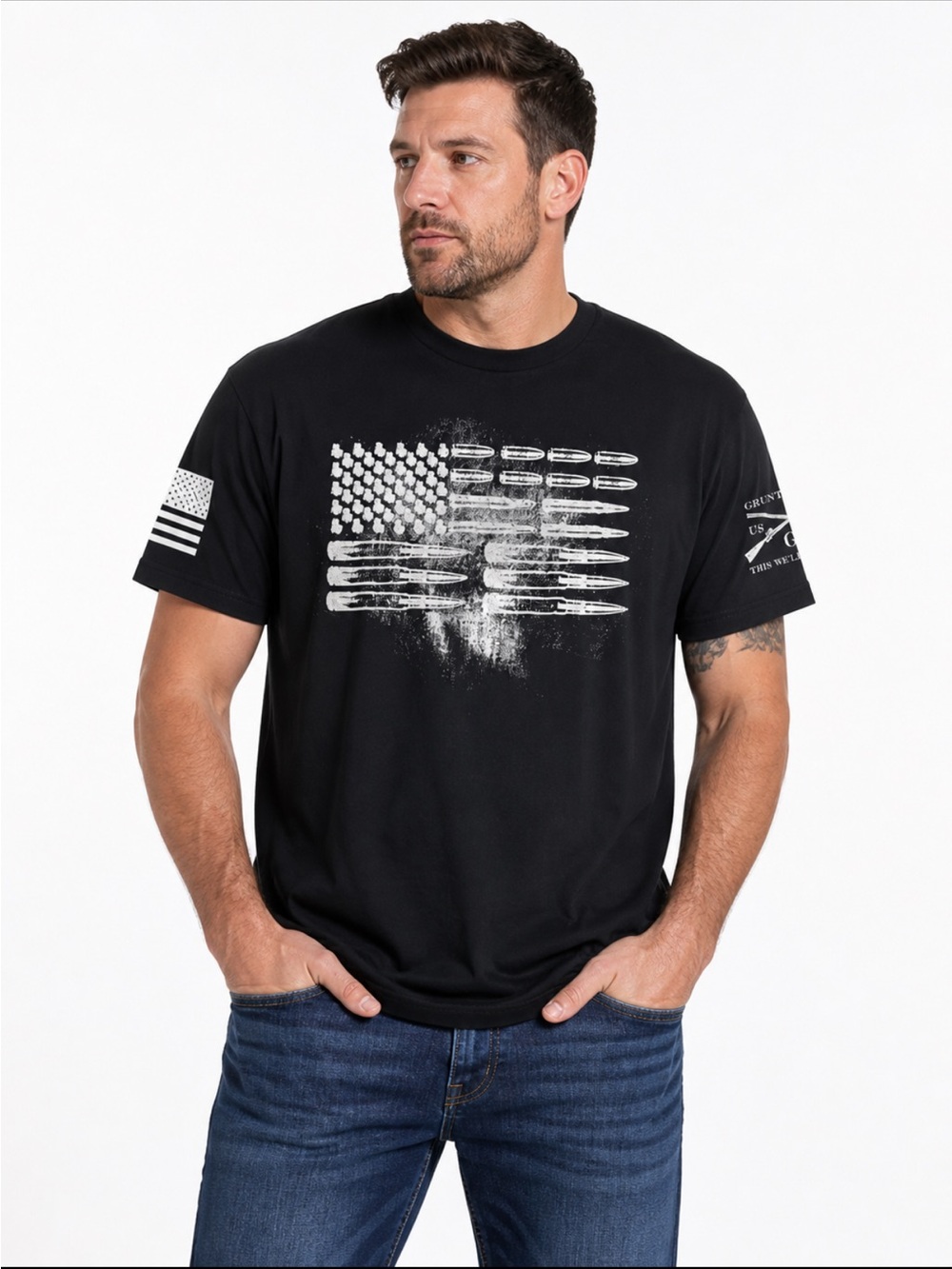 Grunt Style Bullet Flag Tee Black White Graphic Shirt XL — Size XL